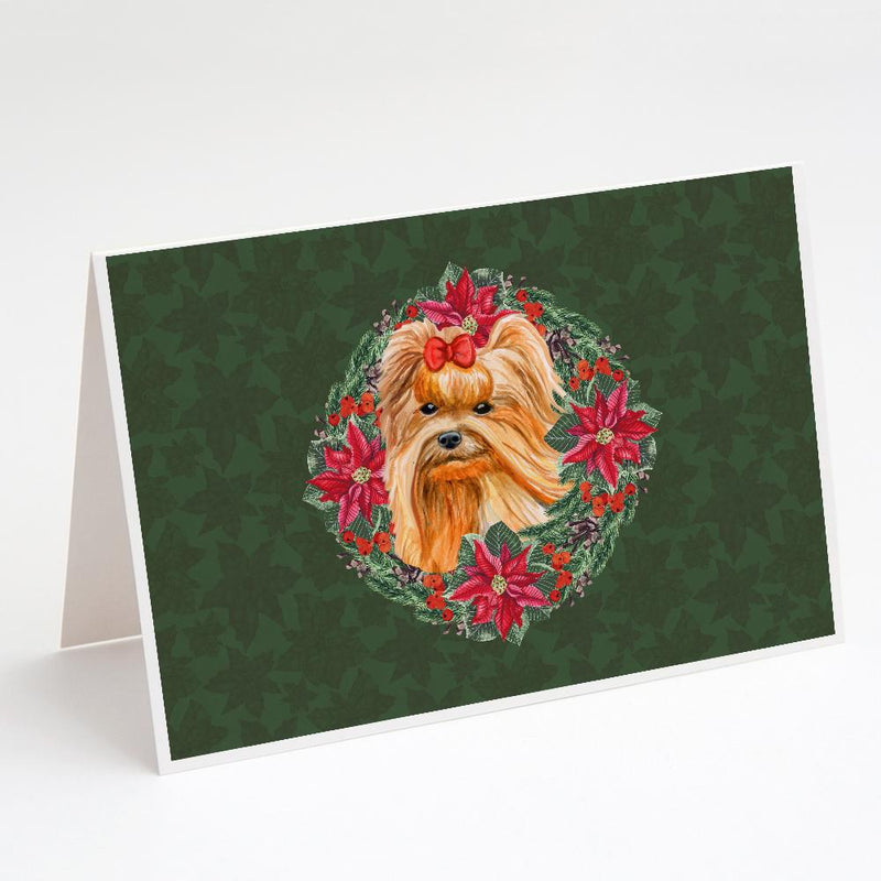 Yorkshire Terrier Poinsetta Wreath Greeting Cards and Envelopes Pack of 8