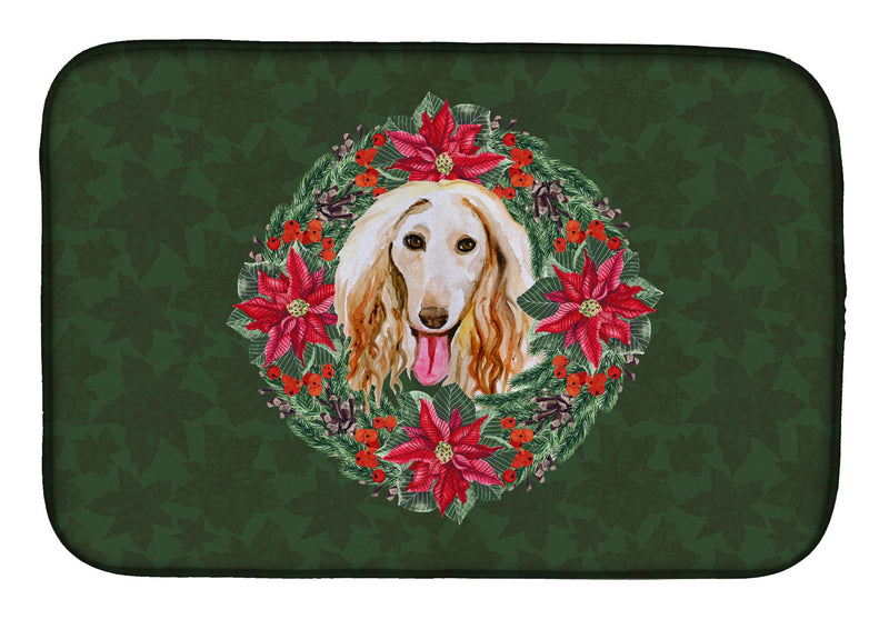 Afghan Hound Poinsetta Wreath Dish Drying Mat CK1568DDM