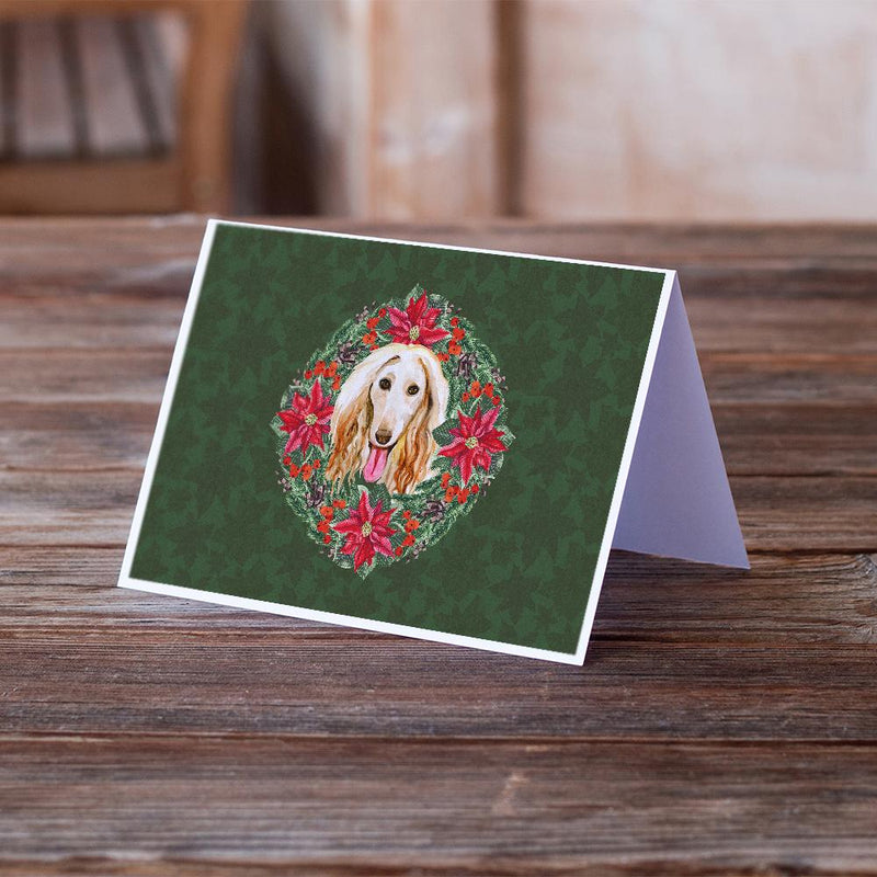 Afghan Hound Poinsetta Wreath Greeting Cards and Envelopes Pack of 8