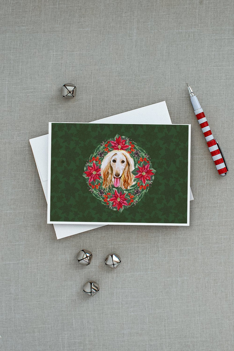 Afghan Hound Poinsetta Wreath Greeting Cards and Envelopes Pack of 8