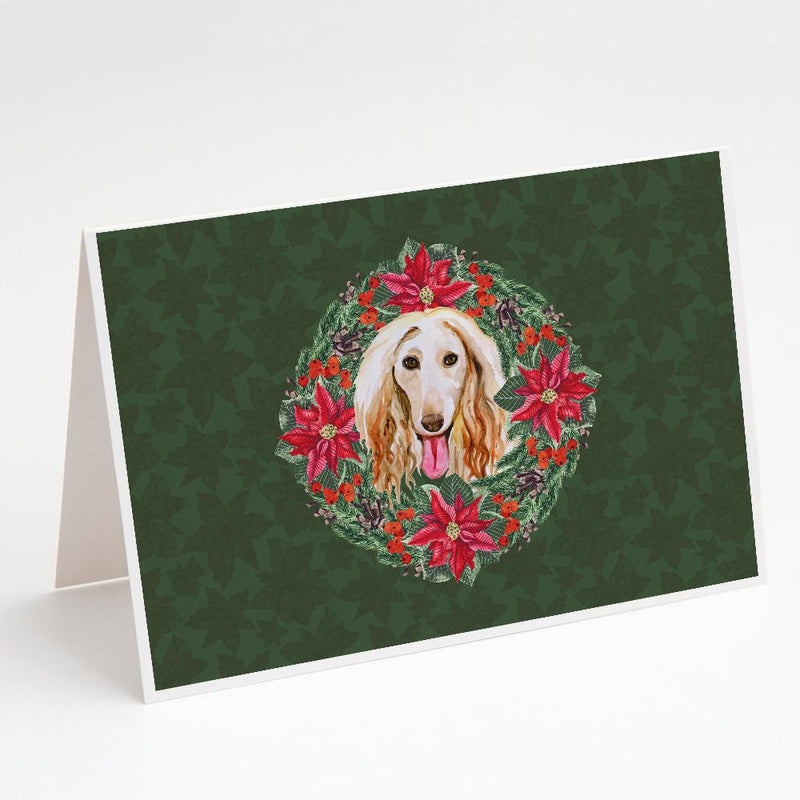 Afghan Hound Poinsetta Wreath Greeting Cards and Envelopes Pack of 8