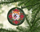 Akita Poinsetta Wreath Ornament - Round Ceramic Ornament – Artist-Designed Keepsake Decoration