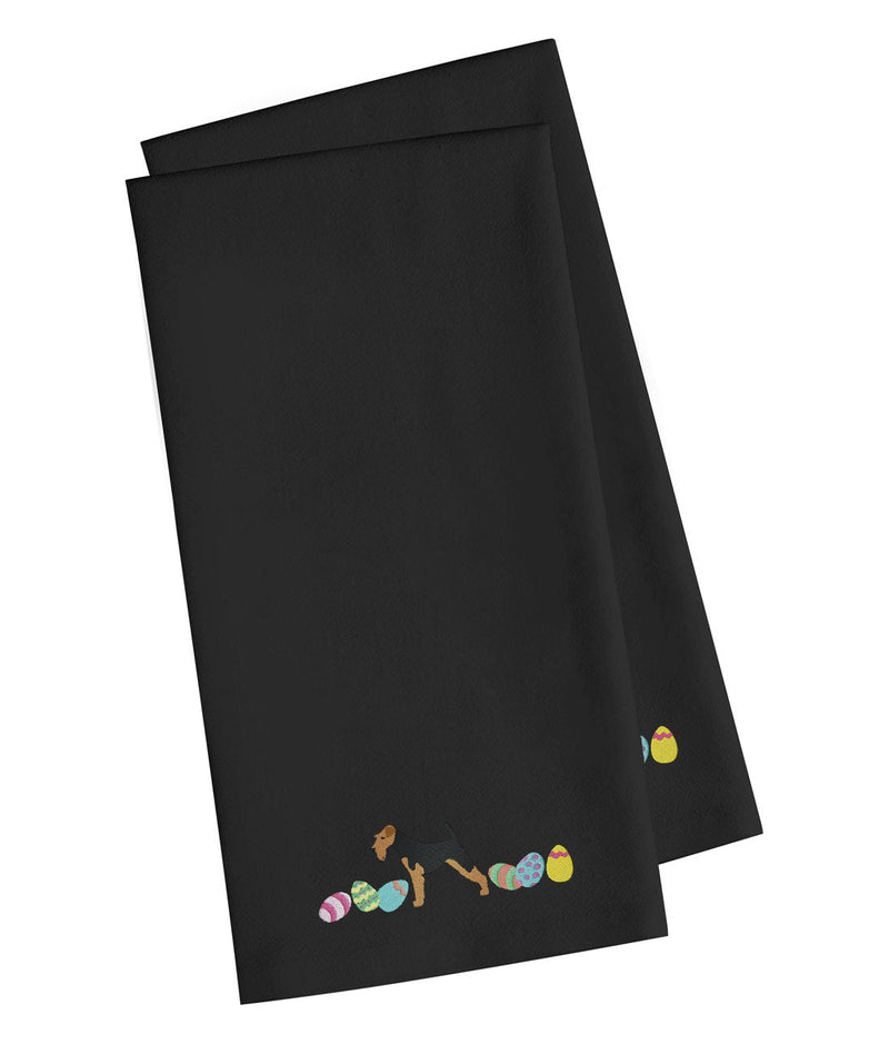 Airedale Terrier Easter Black Embroidered Kitchen Towel Set of 2 CK1594BKTWE