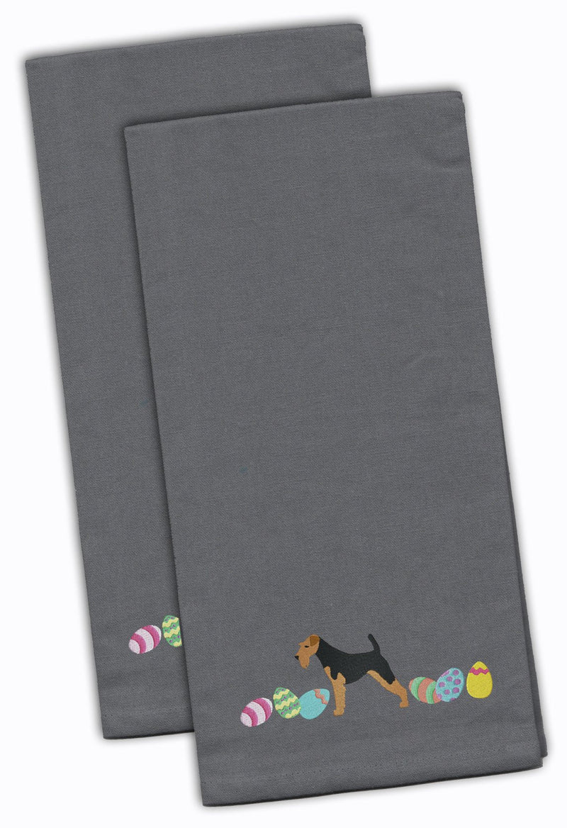 Airedale Terrier Easter Gray Embroidered Kitchen Towel Set of 2 CK1594GYTWE