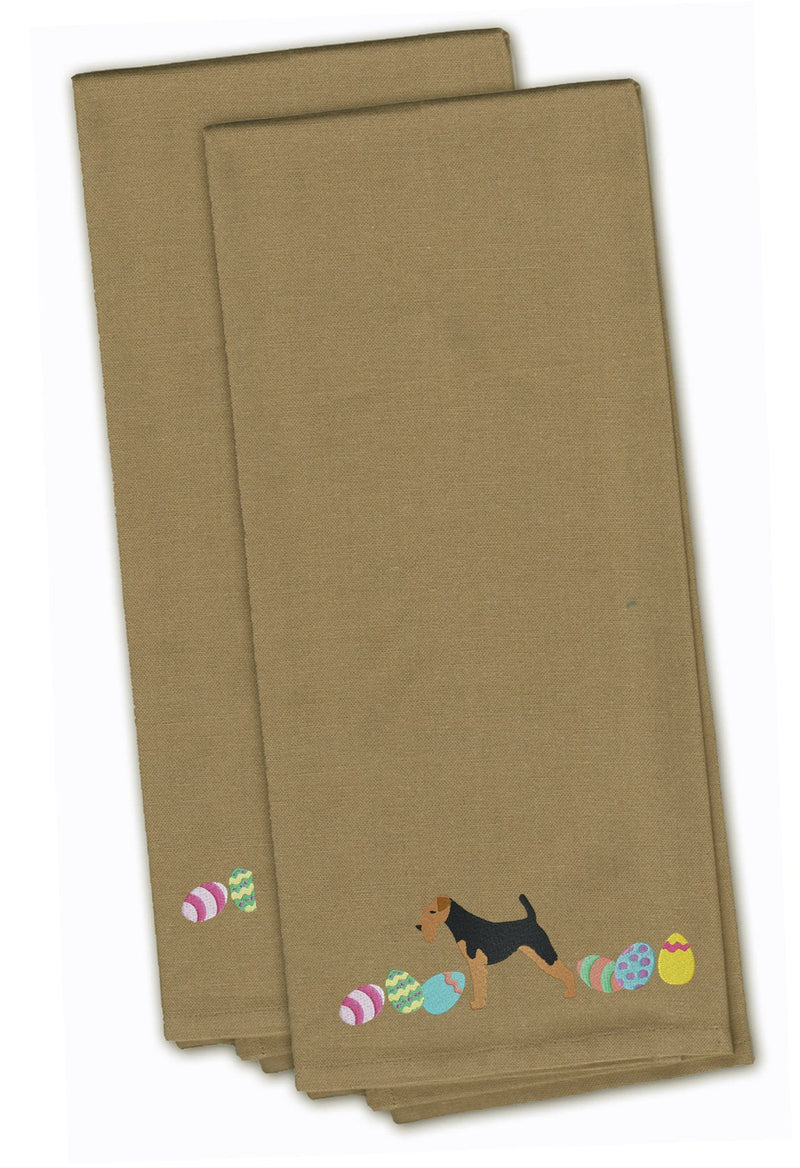 Airedale Terrier Easter Tan Embroidered Kitchen Towel Set of 2 CK1594TNTWE