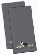 Black Border Collie Easter Gray Embroidered Towel Set of 2