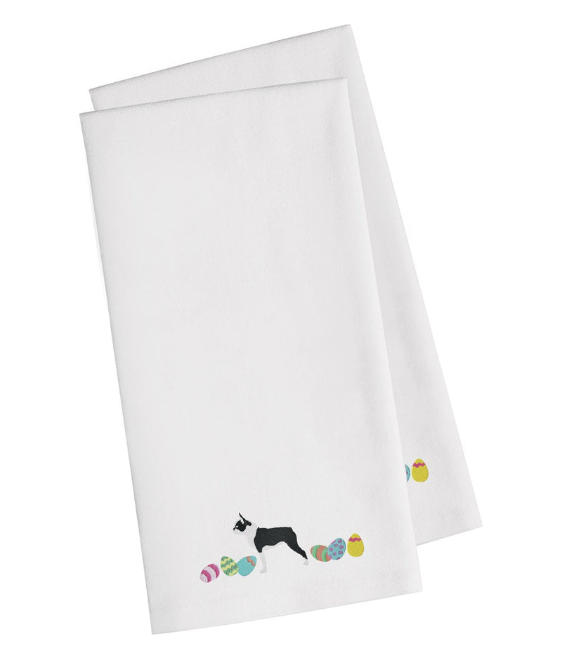Boston Terrier Easter Embroidered Kitchen Towels - Set of 2 - Decorative Dish Towels CK1614WHTWE