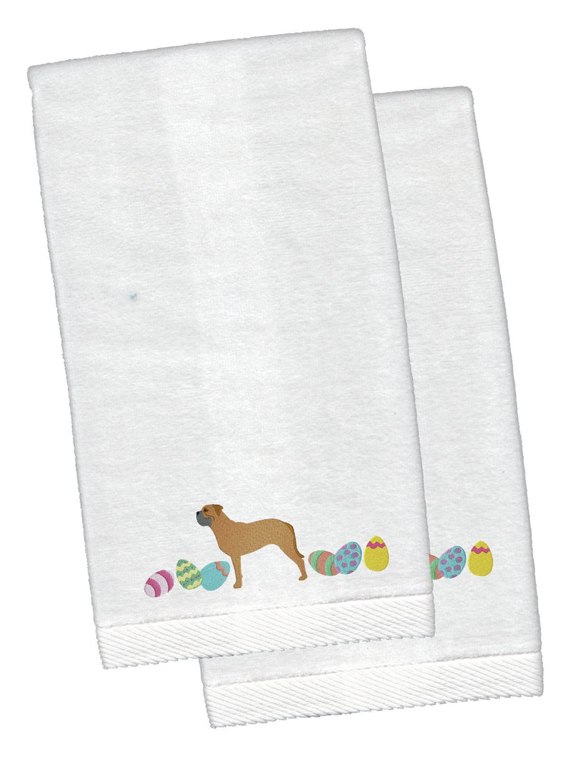 Bullmastiff Easter White Embroidered Plush Hand Towel Set of 2 CK1619KTEMB