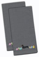 Dachshund Easter Gray Embroidered Towel Set of 2