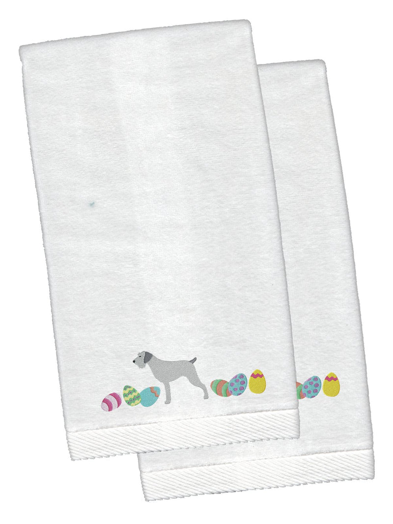 German Wirehaired Pointer Easter White Embroidered Plush Hand Towel Set of 2 CK1645KTEMB