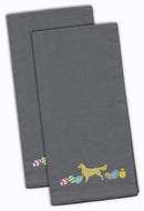 Golden Retriever Easter Gray Embroidered Towel Set of 2