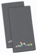Greyhound Easter Gray Embroidered Towel Set of 2