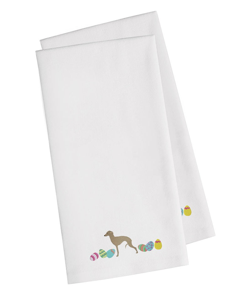 Italian Greyhound Easter White Embroidered Kitchen Towel Set of 2 CK1655WHTWE