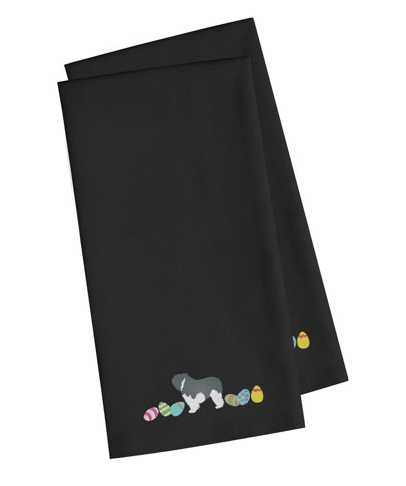 Polish Lowland Sheepdog Easter Black Embroidered Kitchen Towel Set of 2 CK1669BKTWE