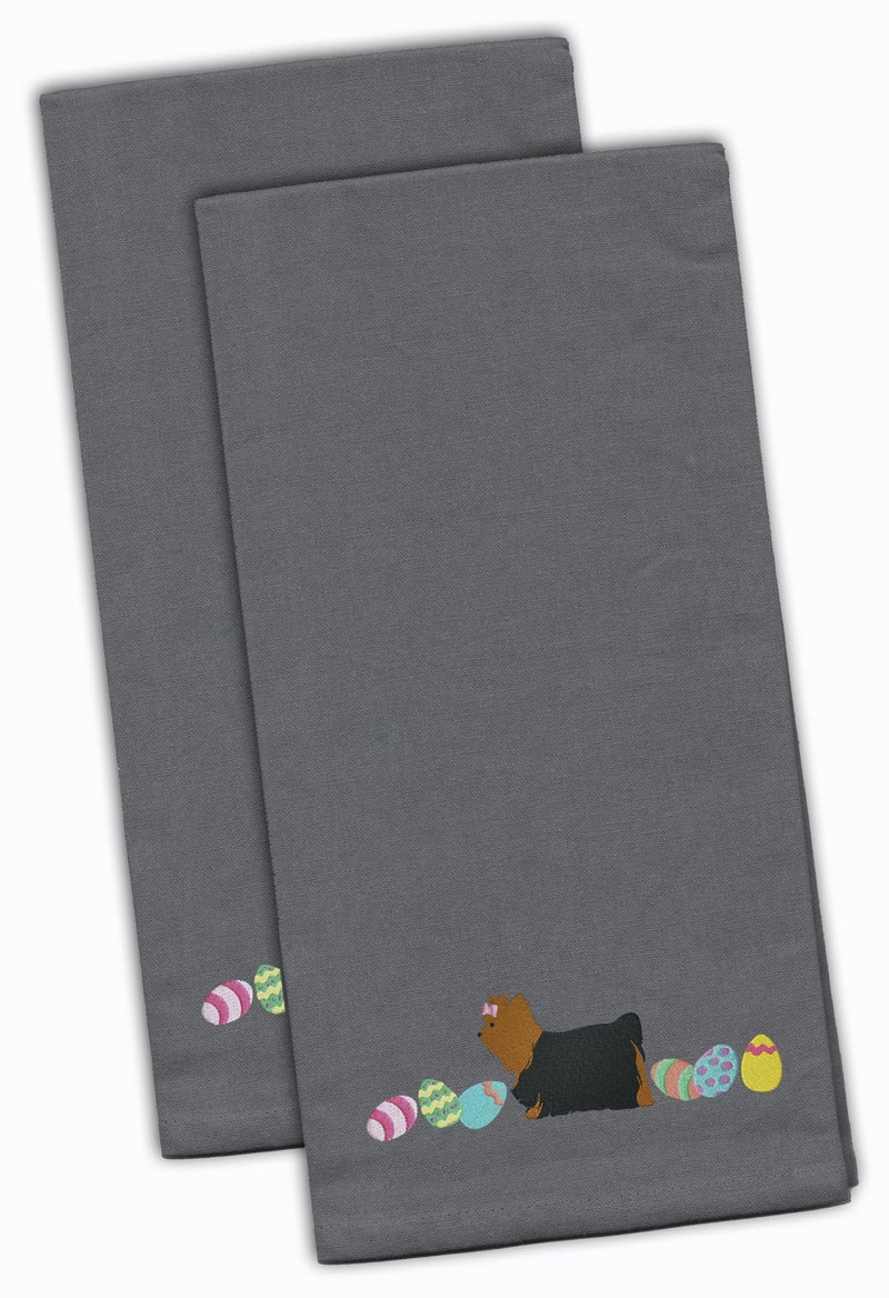 Yorkie Yorkshire Terrier Easter Gray Embroidered Kitchen Towel Set of 2 CK1695GYTWE