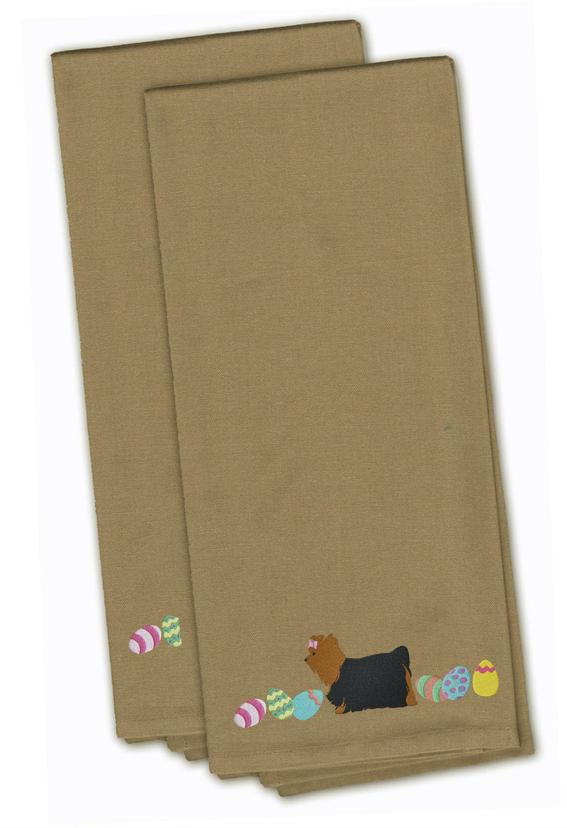 Yorkie Yorkshire Terrier Easter Tan Embroidered Kitchen Towel Set of 2 CK1695TNTWE