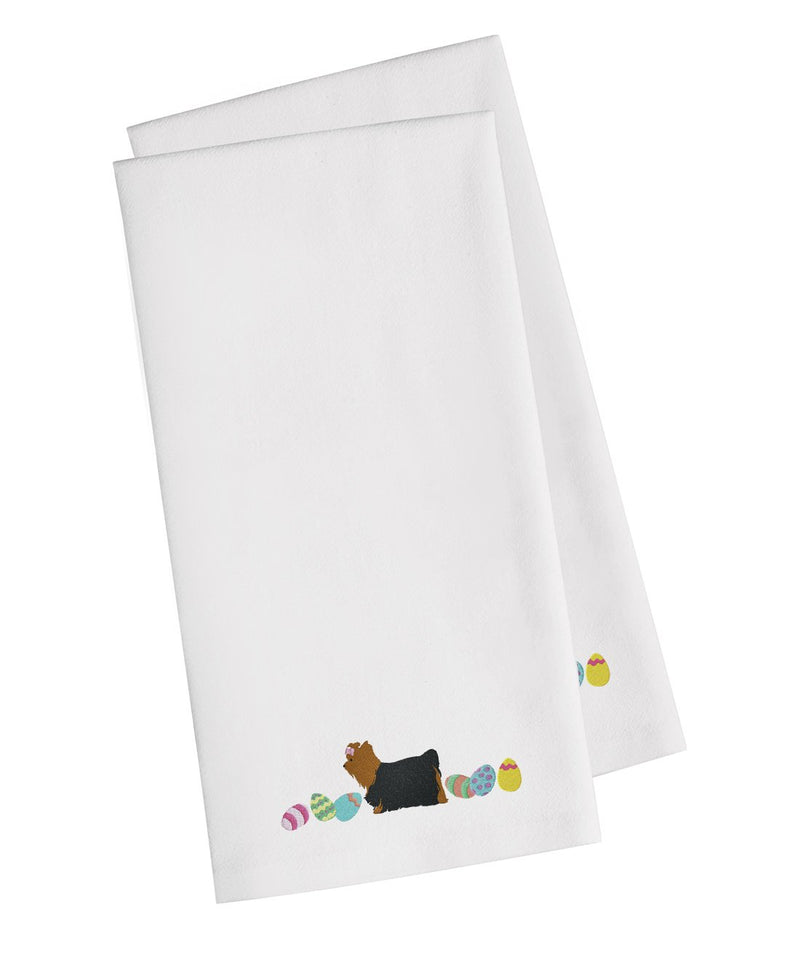 Yorkie Yorkshire Terrier Easter White Embroidered Kitchen Towel Set of 2 CK1695WHTWE