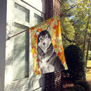 Fall Leaves Alaskan Malamute House Flag 28x40 Porch Sleeve Pole Decorative Outside Yard Banner Artwork Wall Hanging, Polyester