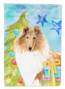 Christmas Tree Rough Collie House Flag 28x40 Porch Sleeve Pole Decorative Outside Yard Banner Artwork Wall Hanging, Polyester
