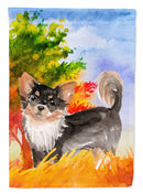 Fall Chihuahua House Flag 28x40 Porch Sleeve Pole Decorative Outside Yard Banner Artwork Wall Hanging, Polyester