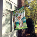 Under the Tree Red Staffie House Flag 28x40 Porch Sleeve Pole Decorative Outside Yard Banner Artwork Wall Hanging, Polyester