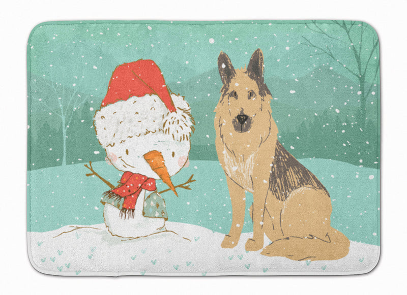 German Shepherd and Snowman Christmas Machine Washable Memory Foam Mat CK2033RUG