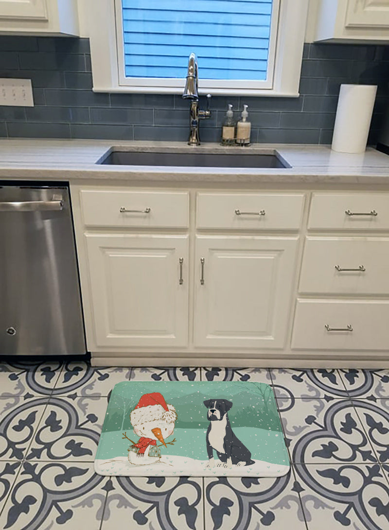 Black Boxer and Snowman Christmas Machine Washable Memory Foam Mat CK2035RUG