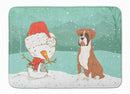 Fawn Boxer and Snowman Christmas Memory Foam Kitchen Mat Machine Washable Anti-Fatigue Cushion Comfort Bath or Kitchen Rug
