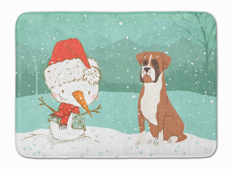 Fawn Boxer and Snowman Christmas Machine Washable Memory Foam Mat CK2036RUG