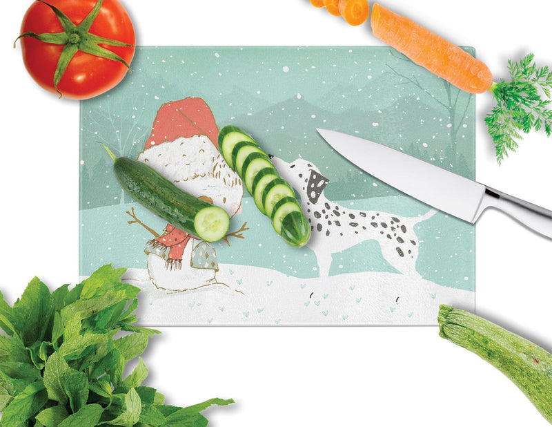 Dalmatian and Snowman Christmas Glass Cutting Board Large CK2037LCB