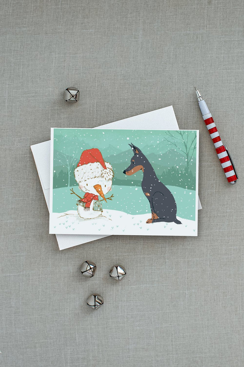 Doberman and Snowman Christmas Greeting Cards and Envelopes Pack of 8