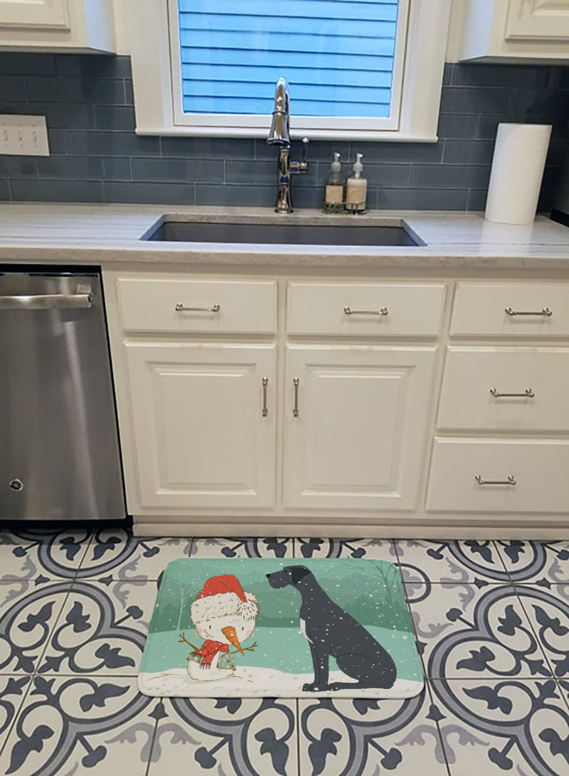 Black Great Dane and Snowman Christmas Machine Washable Memory Foam Mat CK2039RUG