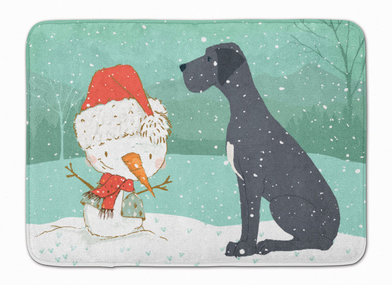 Black Great Dane and Snowman Christmas Machine Washable Memory Foam Mat CK2039RUG