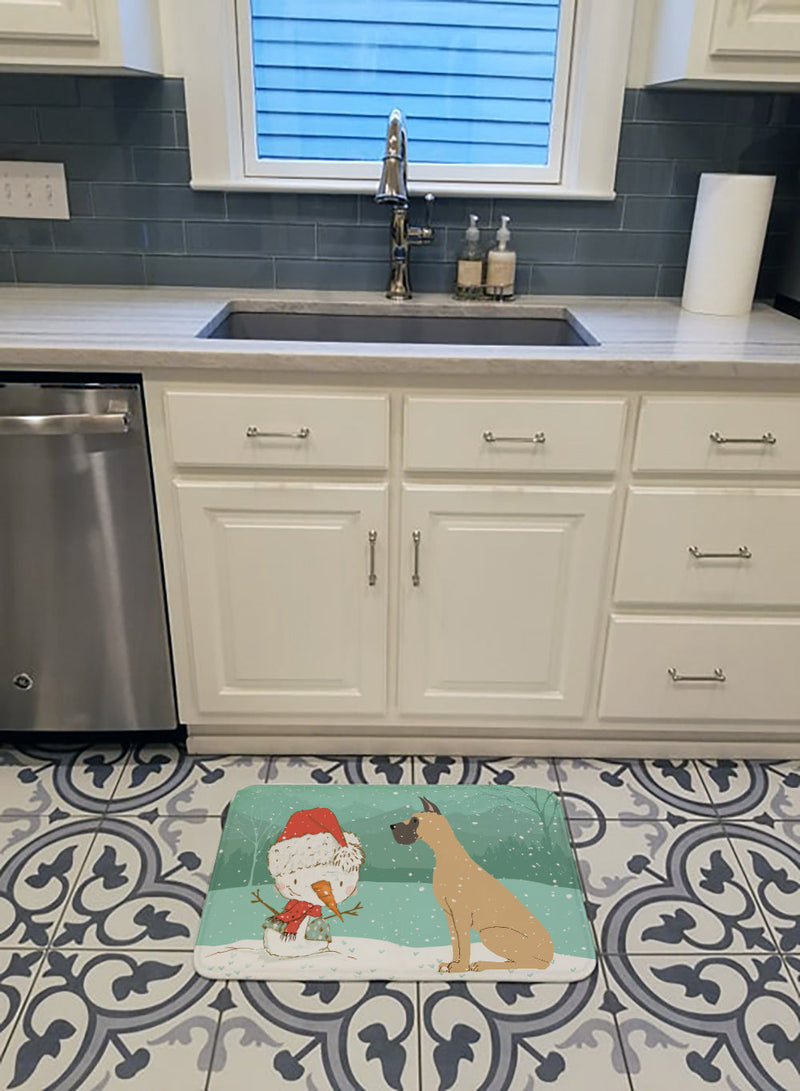 Cropped Fawn Great Dane Snowman Christmas Machine Washable Memory Foam Mat CK2041RUG