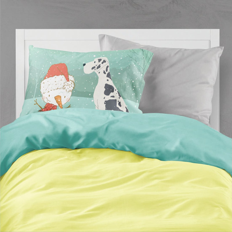 Harlequin Great Dane Snowman Christmas Fabric Standard Pillowcase CK2042PILLOWCASE