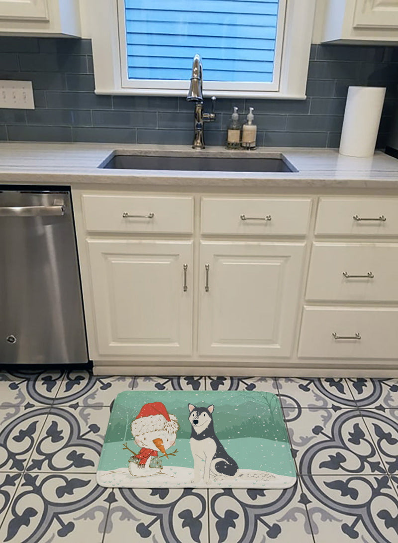 Siberian Husky Snowman Christmas Machine Washable Memory Foam Mat CK2046RUG