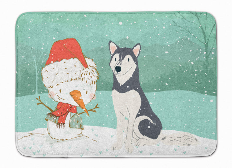 Siberian Husky Snowman Christmas Machine Washable Memory Foam Mat CK2046RUG