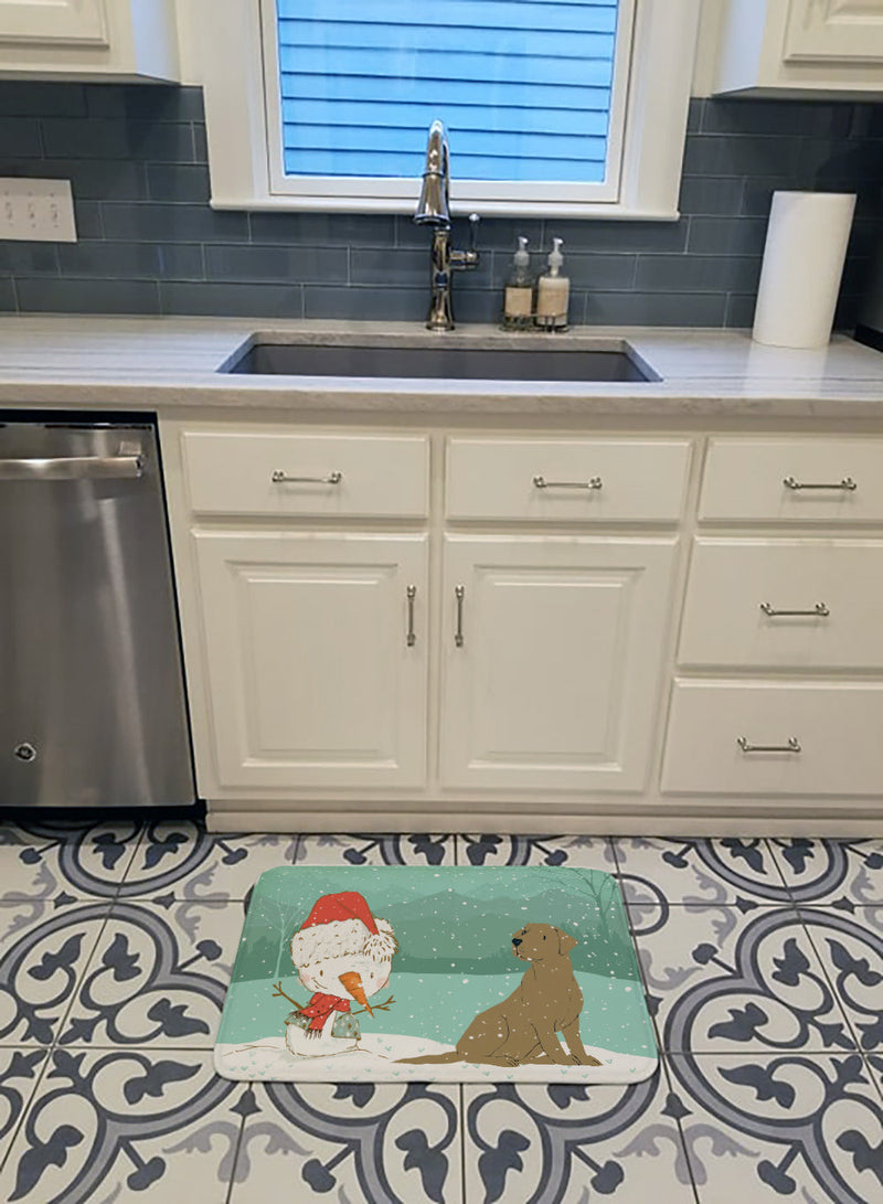 Chocolate Labrador Snowman Christmas Machine Washable Memory Foam Mat CK2048RUG