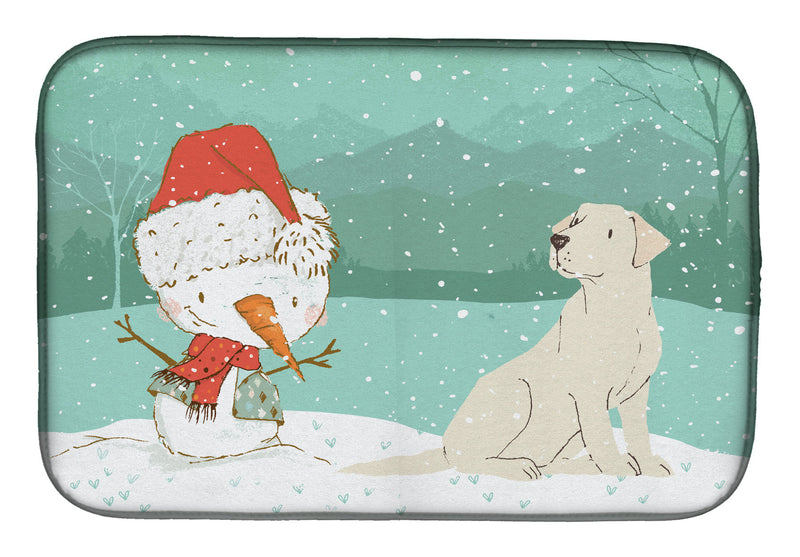 Yellow Labrador Snowman Christmas Dish Drying Mat CK2049DDM