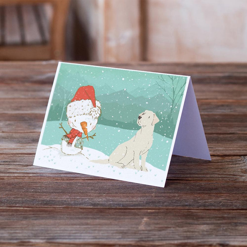 Yellow Labrador Snowman Christmas Greeting Cards and Envelopes Pack of 8