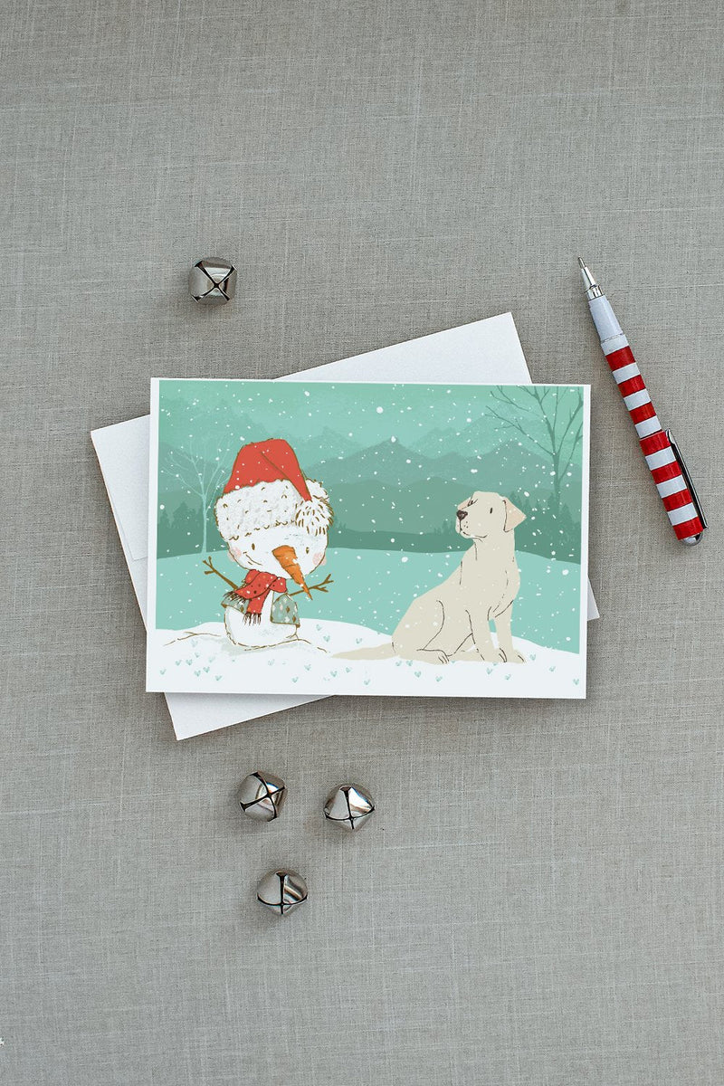 Yellow Labrador Snowman Christmas Greeting Cards and Envelopes Pack of 8