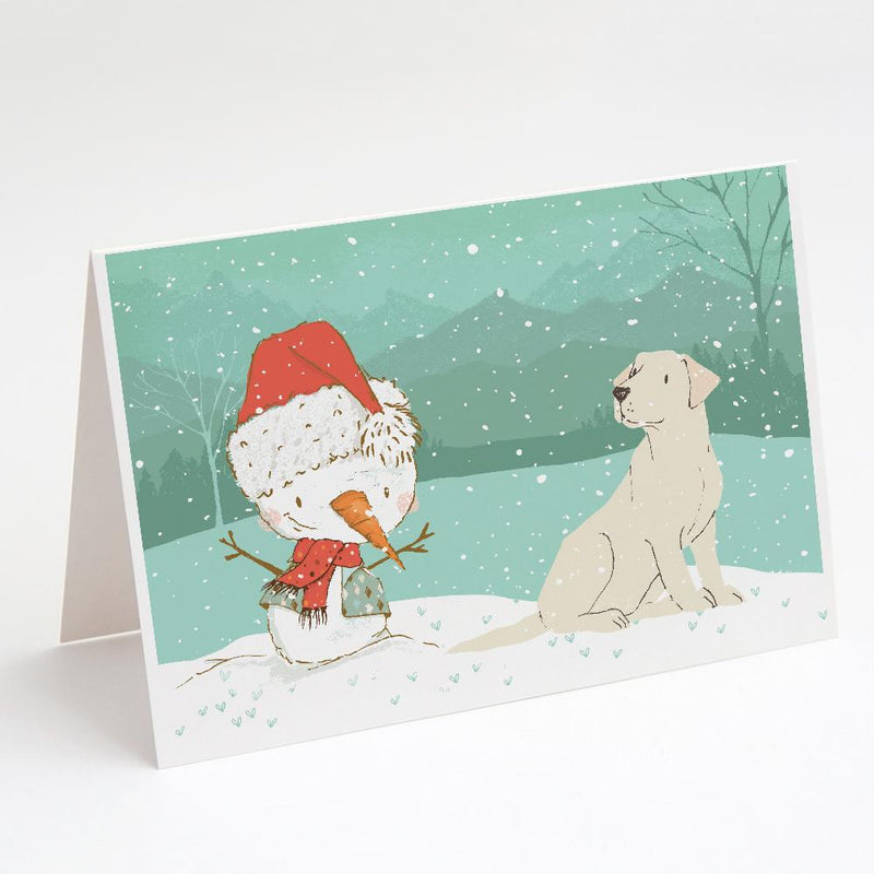 Yellow Labrador Snowman Christmas Greeting Cards and Envelopes Pack of 8