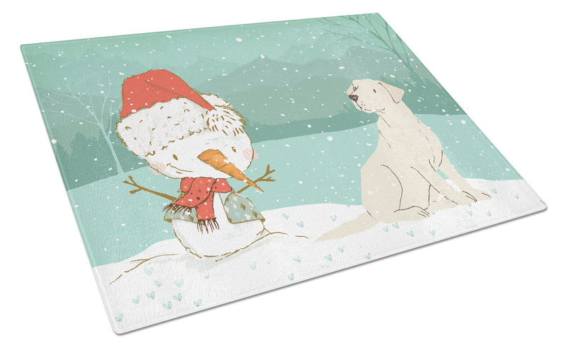 Yellow Labrador Snowman Christmas Glass Cutting Board Large CK2049LCB