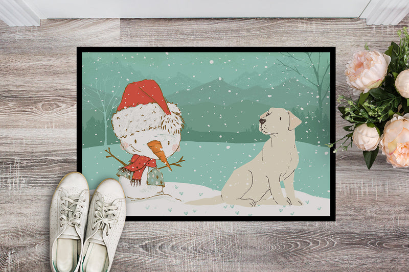 Yellow Labrador Snowman Christmas Indoor or Outdoor Mat 18x27 CK2049MAT