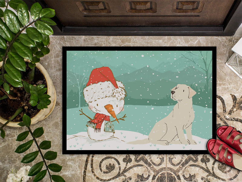 Yellow Labrador Snowman Christmas Indoor or Outdoor Mat 18x27 CK2049MAT