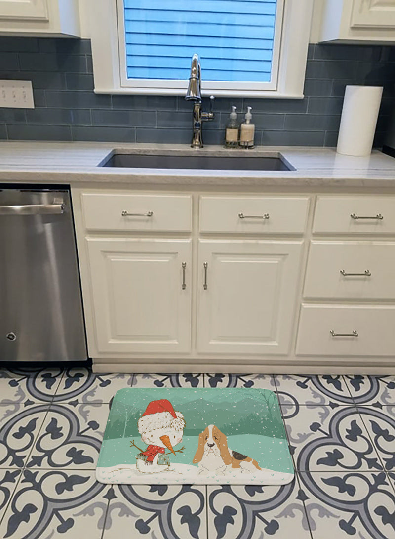 Basset Hound Snowman Christmas Machine Washable Memory Foam Mat CK2051RUG