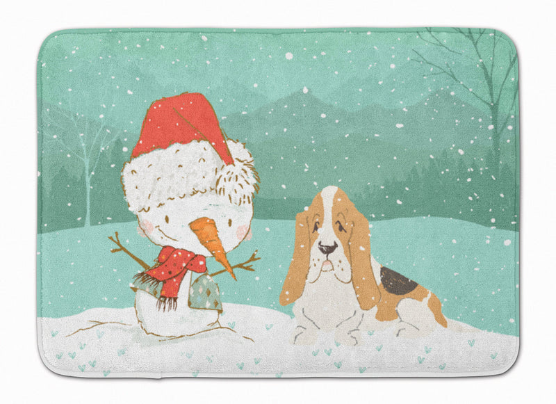 Basset Hound Snowman Christmas Machine Washable Memory Foam Mat CK2051RUG