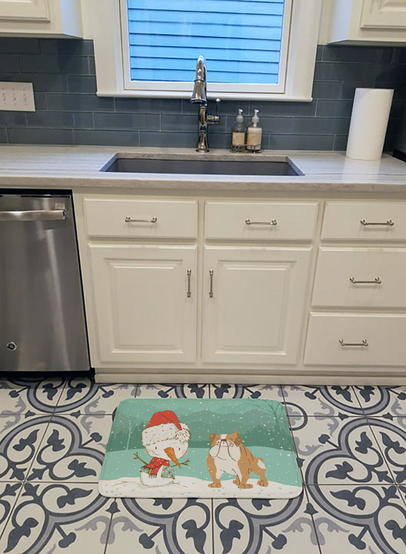 English Bulldog Snowman Christmas Machine Washable Memory Foam Mat CK2053RUG