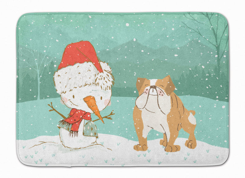 English Bulldog Snowman Christmas Machine Washable Memory Foam Mat CK2053RUG