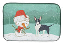 Black Bull Terrier Snowman Christmas Dish Drying Mat Absorbent Dish Drying Mat Pad for Kitchen Counter Dish Drainer Mat for Countertop, 14 x 21", Multicolor